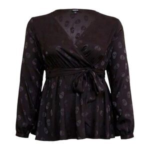 TORRID Plus Size Black Skull Jacquard Surplice Top